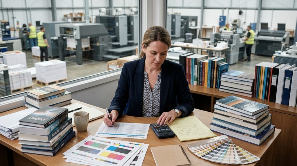 Book printing process showing production planning and publishing costs
