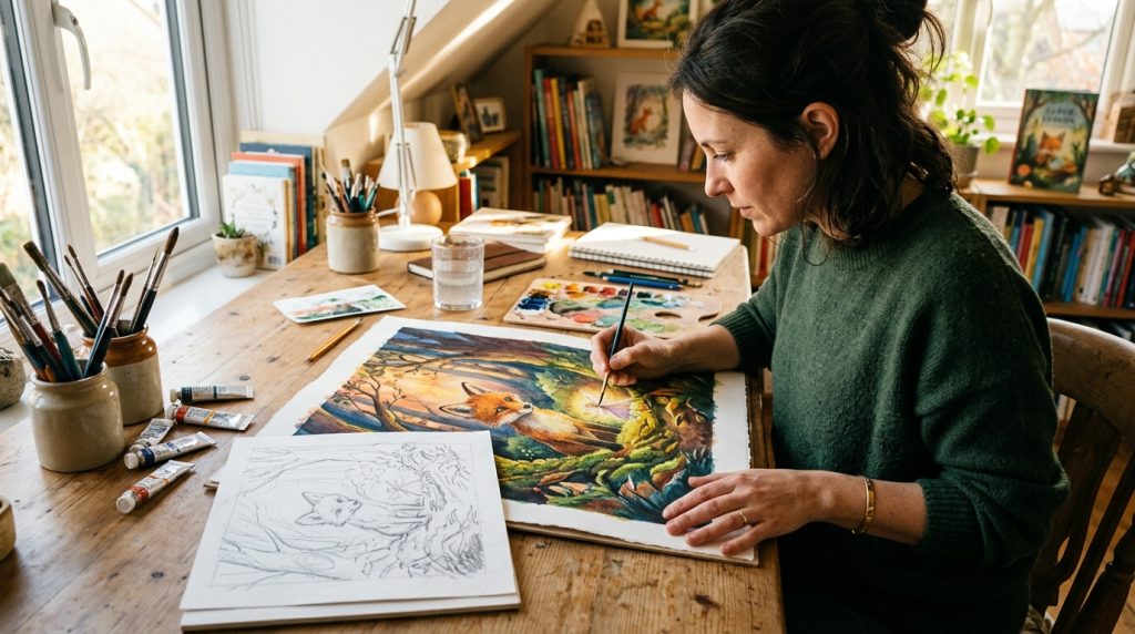 Illustrator bringing a children's story to life