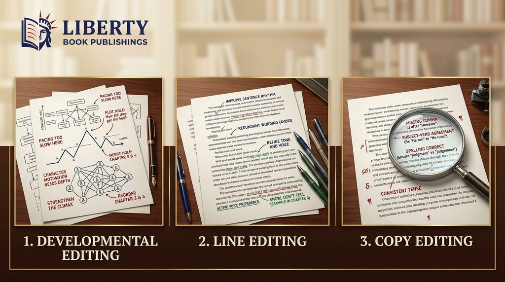 Comparison of developmental, line, and copy editing services