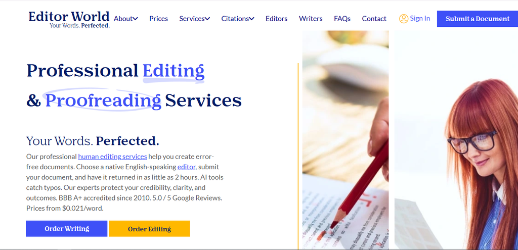 Editor World professional manuscript editing services.